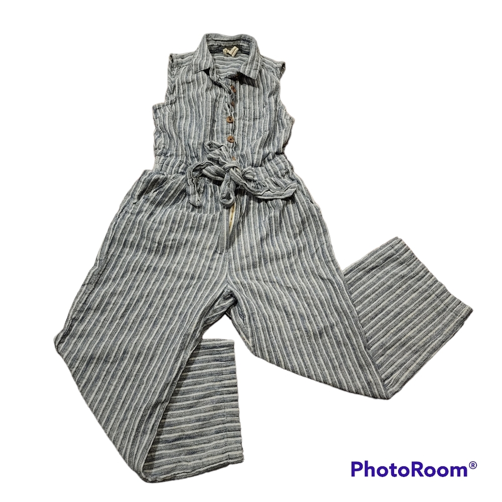 Striped short sleeved woven romper, S